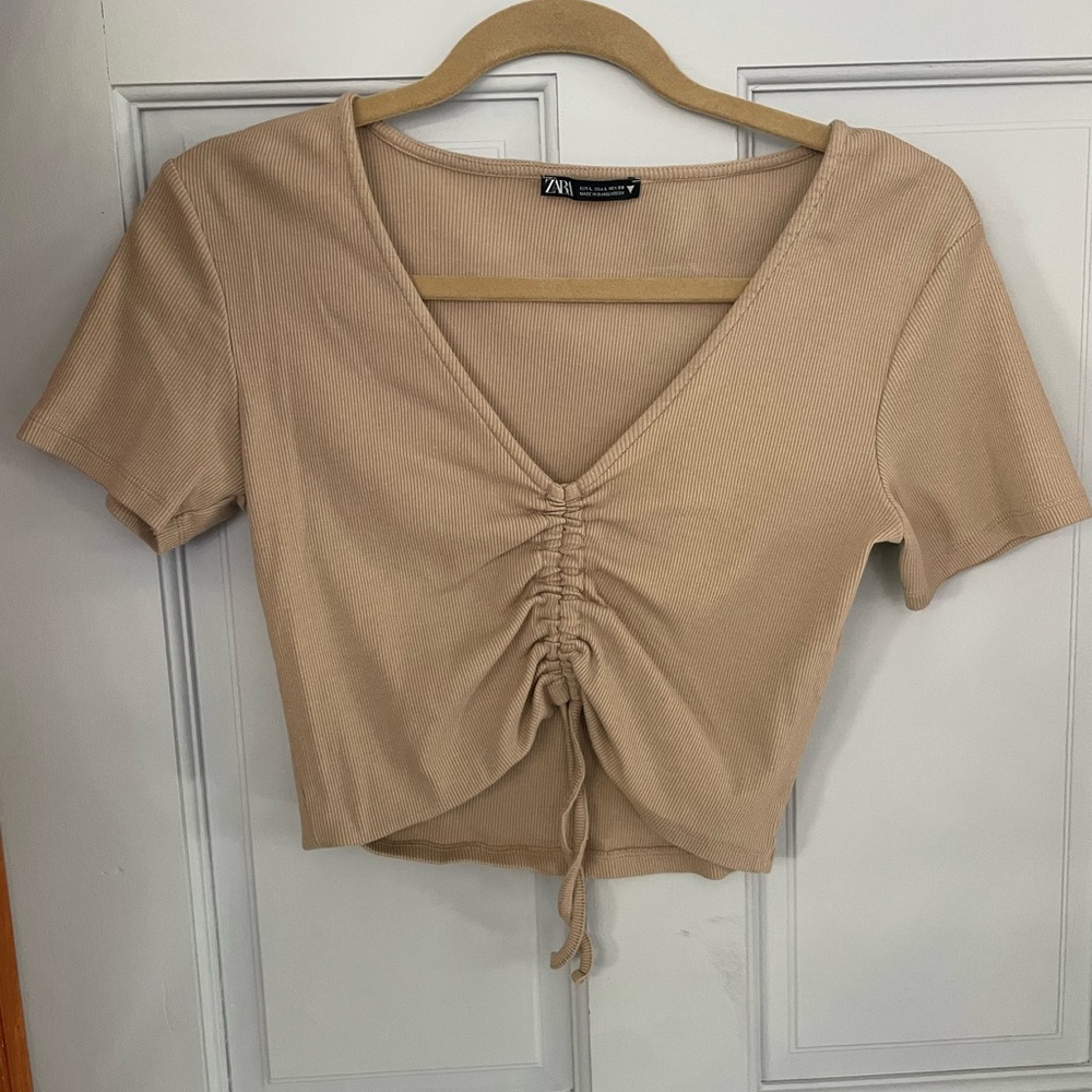 ZARA | Nude Cropped Short Sleeve Staple Shirt